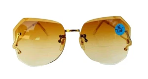 NWT Vintage 90's Lady Small Diamond Cut BiFocal Reading Sunglasses +1.25 (Brown) - Picture 1 of 4