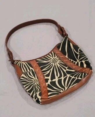 Bolso de Hombro Hobo FOSSIL Negro Crema Estampado Lino Lona Correa Cuero Foto 1 de 4