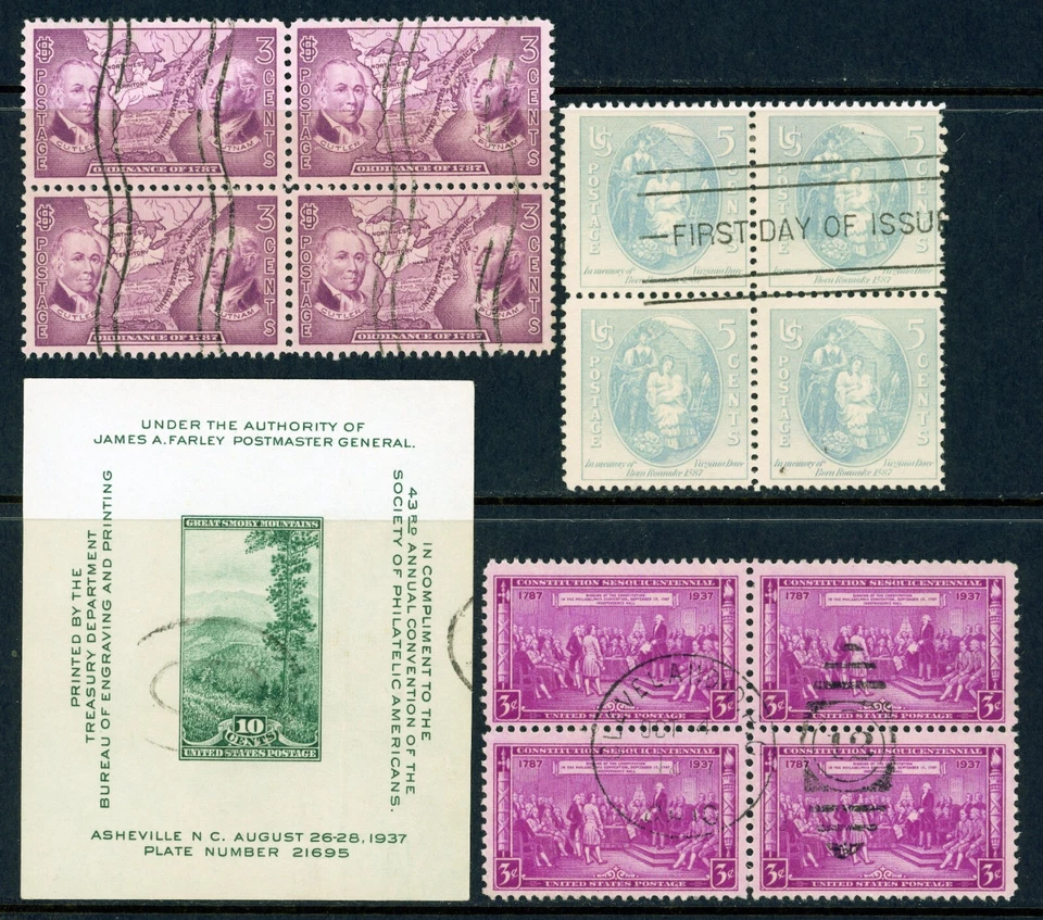 Stamps United States, Scott # 795-798 used blocks of four and souvenir sheet - Image 1 of 1
