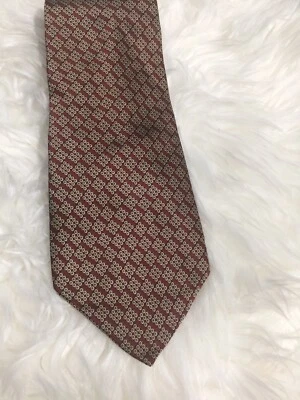 perry Ellis Mens Tie Micro Dots Square Burgundy- Beige 100% Silk Made In USA Foto 1 de 4