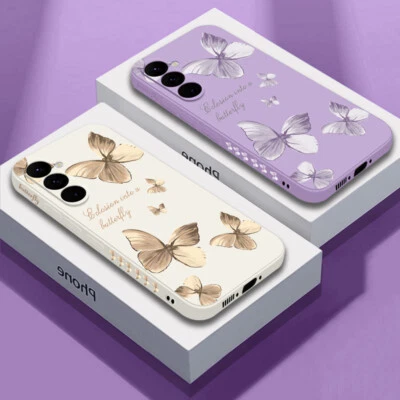 Silicone Case For Samsung S25 S24 FE S23 Ultra S22 A15 A55 Butterfly Phone Cover - Image 1 of 4