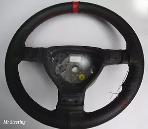 FOR TOYOTA MR2 II REAL BLACK PERFORATED LEATHER + RED STRAP STEERING WHEEL COVER - Picture 1 of 2