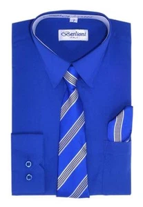 Berlioni Italy Toddlers Kids Boys Long Sleeve Dress Shirt Set With Tie & Hanky - Picture 1 of 27
