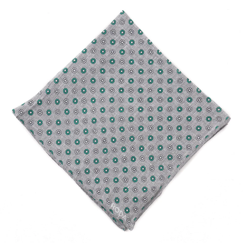 NWT RODA Gray and Green Mini Floral Medallion Print Linen Pocket Square - Image 1 of 3
