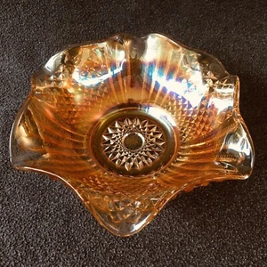 Ringelblume orange Karneval Glasschale 7" Diamant Pat Rüschenrand irisierend - Bild 1 von 3