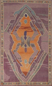Traditional Vegetable Dye Purple Oushak Turkish Rug 4x7 Handmade Wool Carpet - Picture 1 of 20