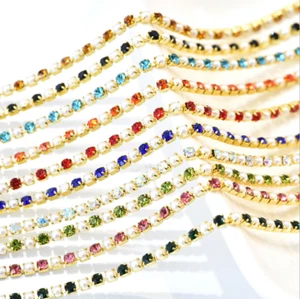 10yard ss6 Gold Glass Rhinestone & Pearl DIY Close Chain Clear Trim Sewing Craft - Picture 1 of 16