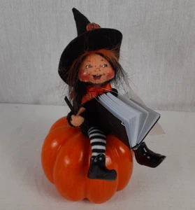 Anna Lee 6" Witch Kid with Spell Book on Pumpkin Decorative Collectible #201007 - Picture 1 of 17