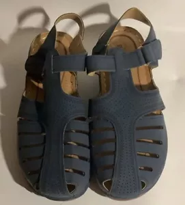 Sandalias de verano SHIBEVER para mujer 2024 informales elegantes con cuña punta cerrada azul - Imagen 1 de 4
