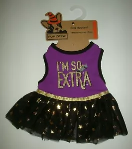 New Pup Crew Pet Dog Halloween Costume Ruffle Dress "I'm So Extra" Blk/Purple S - Picture 1 of 3