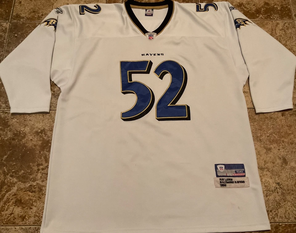 VINTAGE REEBOK FOOTBALL JERSEY BALTIMORE RAVENS #52 RAY LEWIS EMBROIDERED AS IS - Image 1 of 4