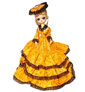 Vintage 1970er Bradley Puppe große Augen elegantes Southern Belle gelbes Kleid & Hut 18 Zoll - Bild 1 von 7