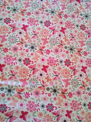 Michael Miller 被子工艺品织物 Little Dee Da 花卉蝴蝶 粉红色 橙色 — 第 1/4 张图片