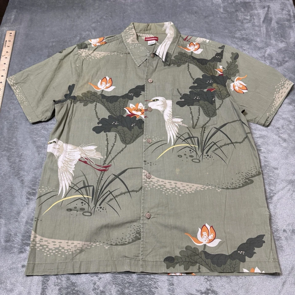 Camisa De Colección Y2K Unionbay Grulla y Loto Abotonada Para Hombres Talla M Desteñida al Sol Foto 1 de 4