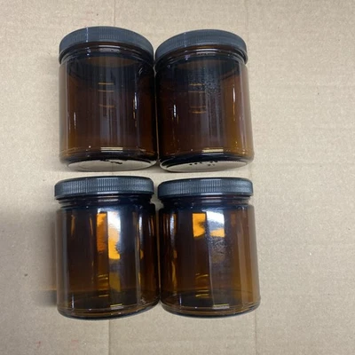 12 Amber 8oz Glass Jars Case of 12 with Black Lids Candles Food Crafts - Image 1 of 4