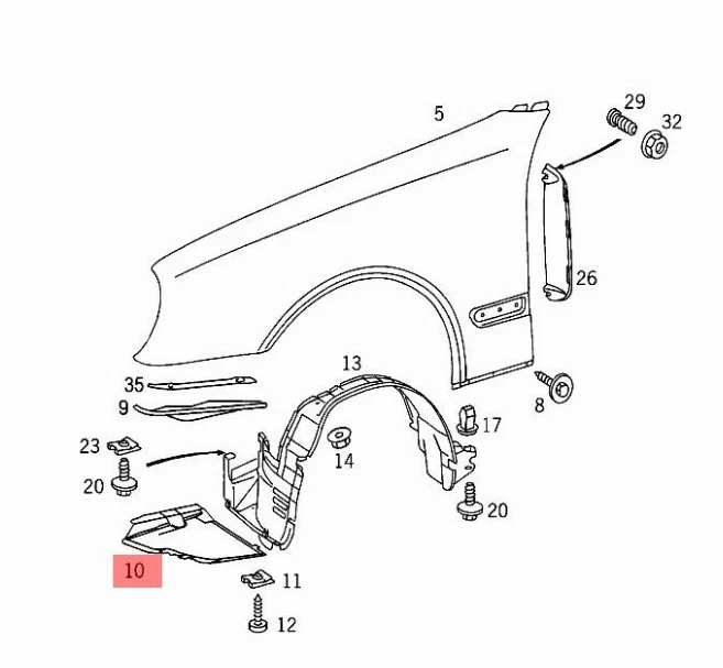 GENUINE NEW OEM Mercedes Benz CLK320 CLK430 CLK55 2001 - 2003 Fender Liner Right - Image 1 of 1
