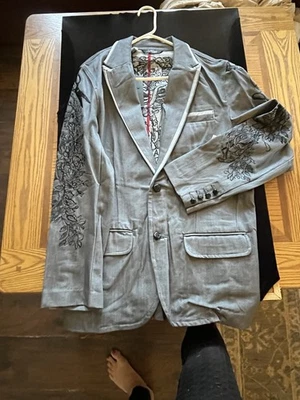 Blazer Denim Artful Dodger Deconstruido Bordado Esqueleto Artesano Nuevo con Etiquetas XL Foto 1 de 4