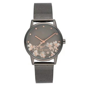 New Nine West Women's Gunmetal and Silver-Tone Mesh Bracelet Watch (NW/2429FLGY) - Foto 1 di 6