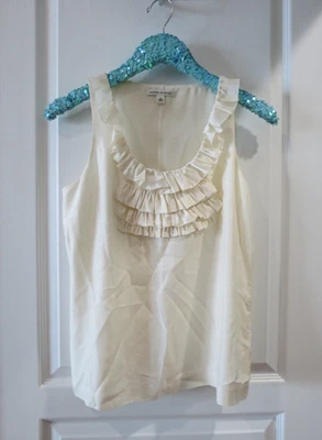 Banana Republic 100% Silk Ivory Scoop Neck Ruffle Decor Pullover Tank Blouse S Foto 1 de 4