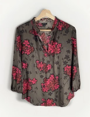 Blusa para mujer Ann Taylor manga larga flores marrón y rosa talla S Foto 1 de 4