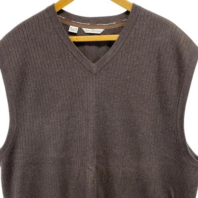 Vintage Cutter Buck Mens XXL V Neck Ribbed Sweater Vest 100% Cotton Brown Casual - Image 1 of 4