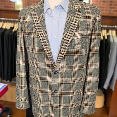 Vintage 1950s Tweed Blazer 40r 3/2 Bespoke Soft Tweed Checked Three Roll Two - Image 1 of 4
