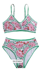 Girls pink and green paisley Two Piece Bikini  Size 9 SHEIN - Picture 1 of 3