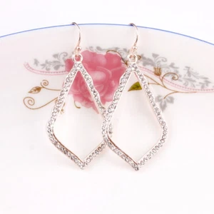 Classic Rose Gold Pave Rhinestone Cutout Water Drop Earrings for Women Jewelry  - Picture 1 of 24