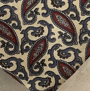 Corbata de seda italiana Christian Dior azul crema rojo patrón 100 % cachemira hecha en EE. UU. - Imagen 1 de 10