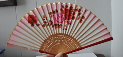 Abanico de mano plegable vintage estilo chino papel madera diseño floral  Foto 1 de 3