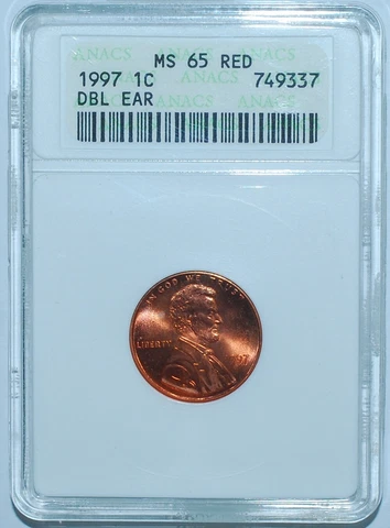 1997 ANACS MS65RD Red FS-101 Red DDO Double Ear Doubled Die Obverse Lincoln Cent Cover