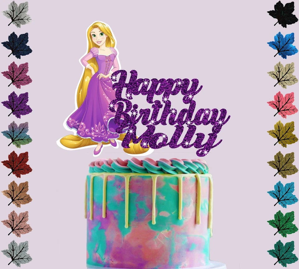 Rapunzel Personalised Birthday Glitter Cake Topper With Any Name - Image 1 of 1
