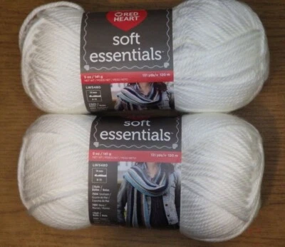 Lote de 2 madejas de hilo Red Heart Soft Essentials, 5 oz, 131 yardas, blanco Foto 1 de 2