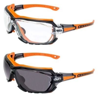 GLOBAL VISION EYEWEAR Octane Motorcycle Riding Safety Glasses Orange Gasket 1 Clear and 1 Smoke Lens