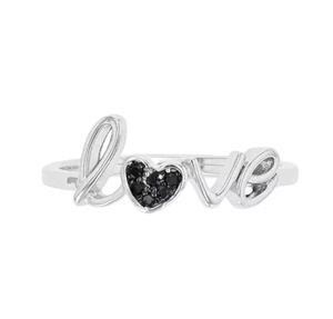 0.25 CT Lab Created Black Diamond Love Heart Women's Ring 14K White Gold Plated - Picture 1 of 5