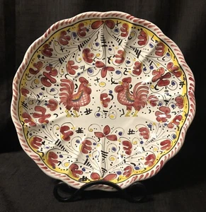 DERUTA MAJOLICA 12 inch Red ROOSTER Hanging Scalloped BOWL Plate ITALY - Picture 1 of 6