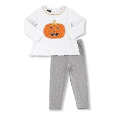 Nuevo conjunto de túnica y leggings Mud Pie PUMPKIN 2 piezas blanco gris naranja 2T 2 años. regalo Foto 1 de 2
