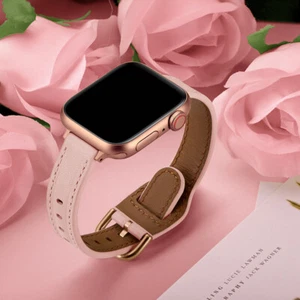 38/40/41/49 MM Strap For Apple Watch 8 7 6 5 4 3 Women Slim Genuine Leather Band - Picture 1 of 20
