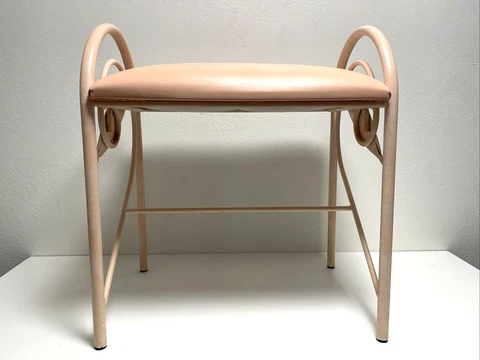 Vintage Metal Vanity Vinyl Upholstered Seat / Bench Pastel Peach Cover