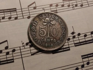 CEYLON 50 cents 1910 KM99 Ag.800 EVII KEY date ABOVE AVERAGE minted 200,000 RARE - Picture 1 of 2