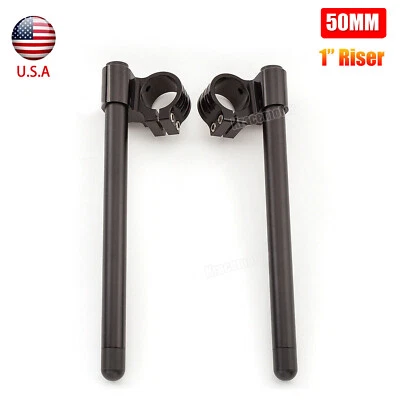 CNC Motorcycle 50mm Raised 1in Raised Clip On clipon Fork Handle Bars Handlebars Foto 1 de 4