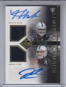 KHALIL MACK/DEREK CARR 2014 Panini limitiertes Doppeltrikot Autogramme 4/25 Raiders - Bild 1 von 2