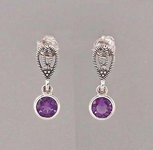 9923244 Amethyst-Markasiten-Ohrringe 0, 8x2cm 925er Silver - Picture 1 of 2
