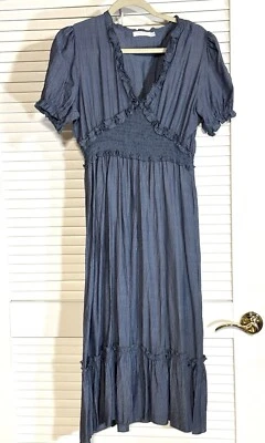 Vestido Sign Here Signature tamanho L Maxi Ditsy floral azul pradaria feminino em excelente estado usado - Imagem 1 de 4