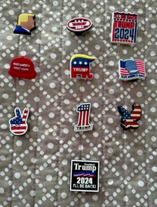 2024 PRESIDENTIAL ELECTION DONALD TRUMP VOTE SHOE CHARMS FOR CROCS-SET OF 10-NEW - Picture 1 of 1