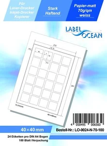 100 Feuille A4 Etiquettes Adhésives 40x40mm Autocollantes papier matte 70g - Afbeelding 1 van 1