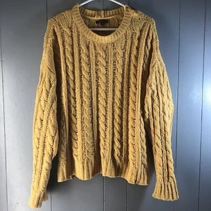 American Eagle Pullover Ringelblume gelb Zopfmuster Chenille Relaxed Fit Large - Bild 1 von 7