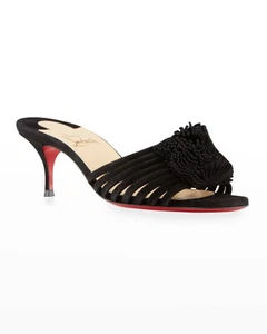 Christian Louboutin Belbrossa Pompón Suela Roja Deslizable Sandalia Bomba Eur 39 / EE. UU. 9 - Imagen 1 de 11