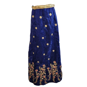 Vintage blauer langer Rock Organza Gold Hand Perlen Lehenga Bindeband Taille - Bild 1 von 12