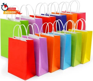 Yasashii Pequeñas Bolsas de Regalo con Asas, 24 Piezas-8 Colores Kraft Marrón Papel Fiesta F - Imagen 1 de 3